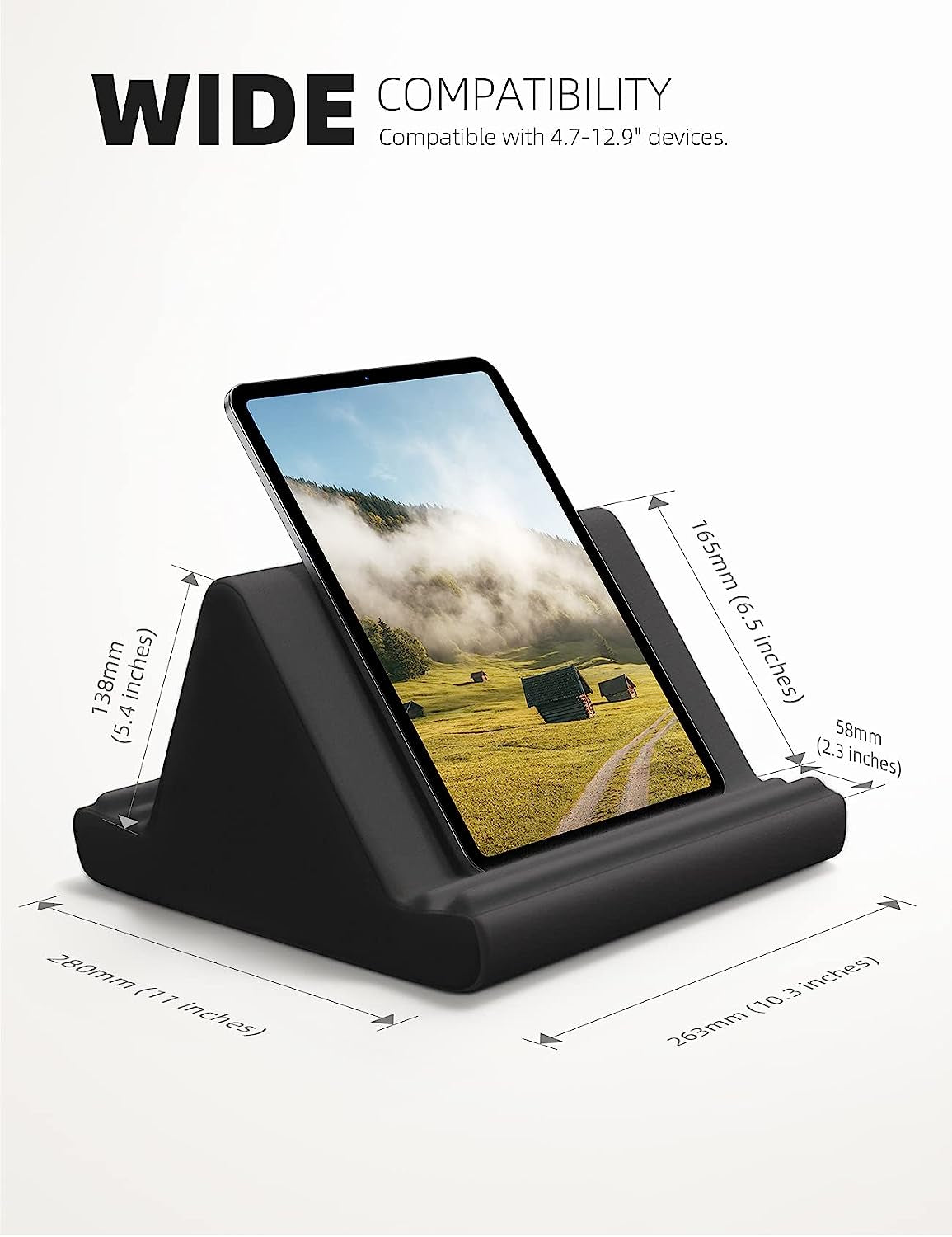 Versatile Tablet Pillow Holder Stand - Soft Pad Dock for Lap, Bed & Desk with Pocket & 4 Viewing Angles - Compatible with 2022 iPad Pro, Air, Mini, Kindle & 4-13" Devices - Sleek Black Design - Alrickas’ UNIQUE BOUTIQUE