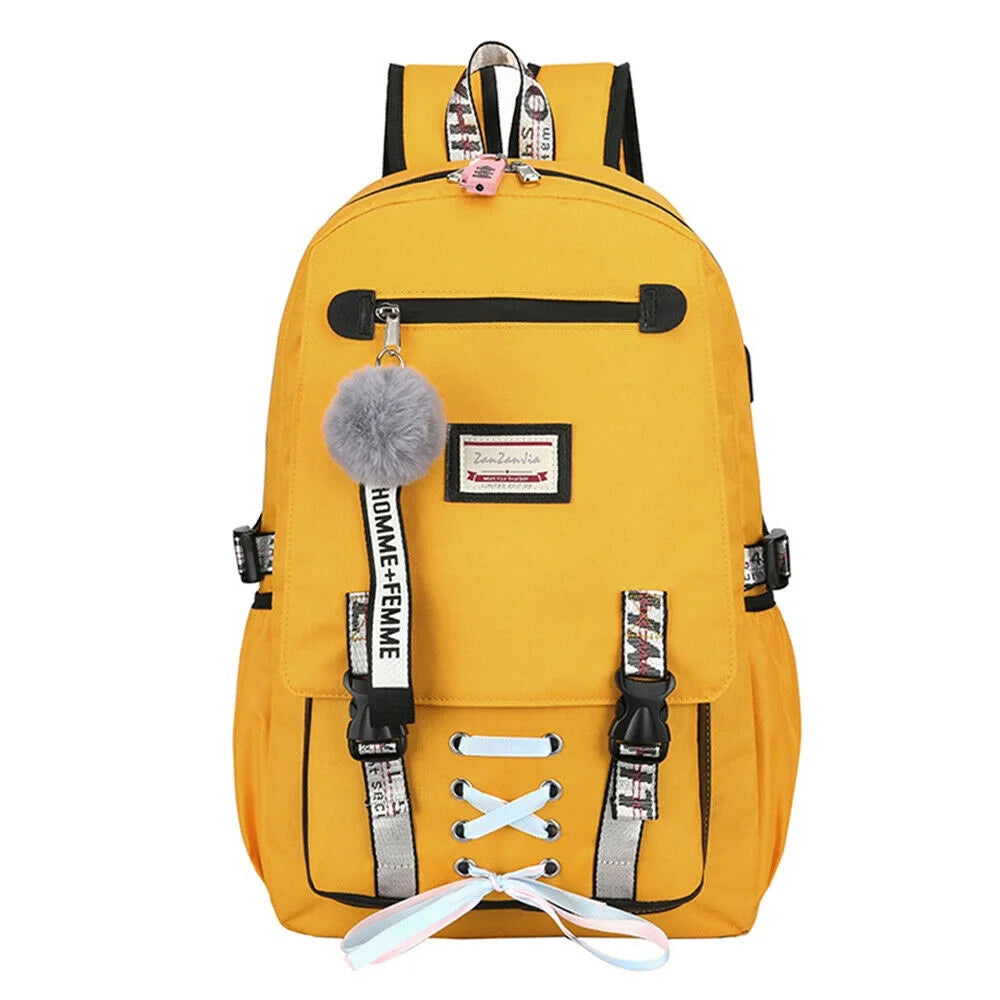 Women Girls School Bag Waterproof Teenage Backpack with anti Theft Lock USB Port College Bookbags Student Laptop