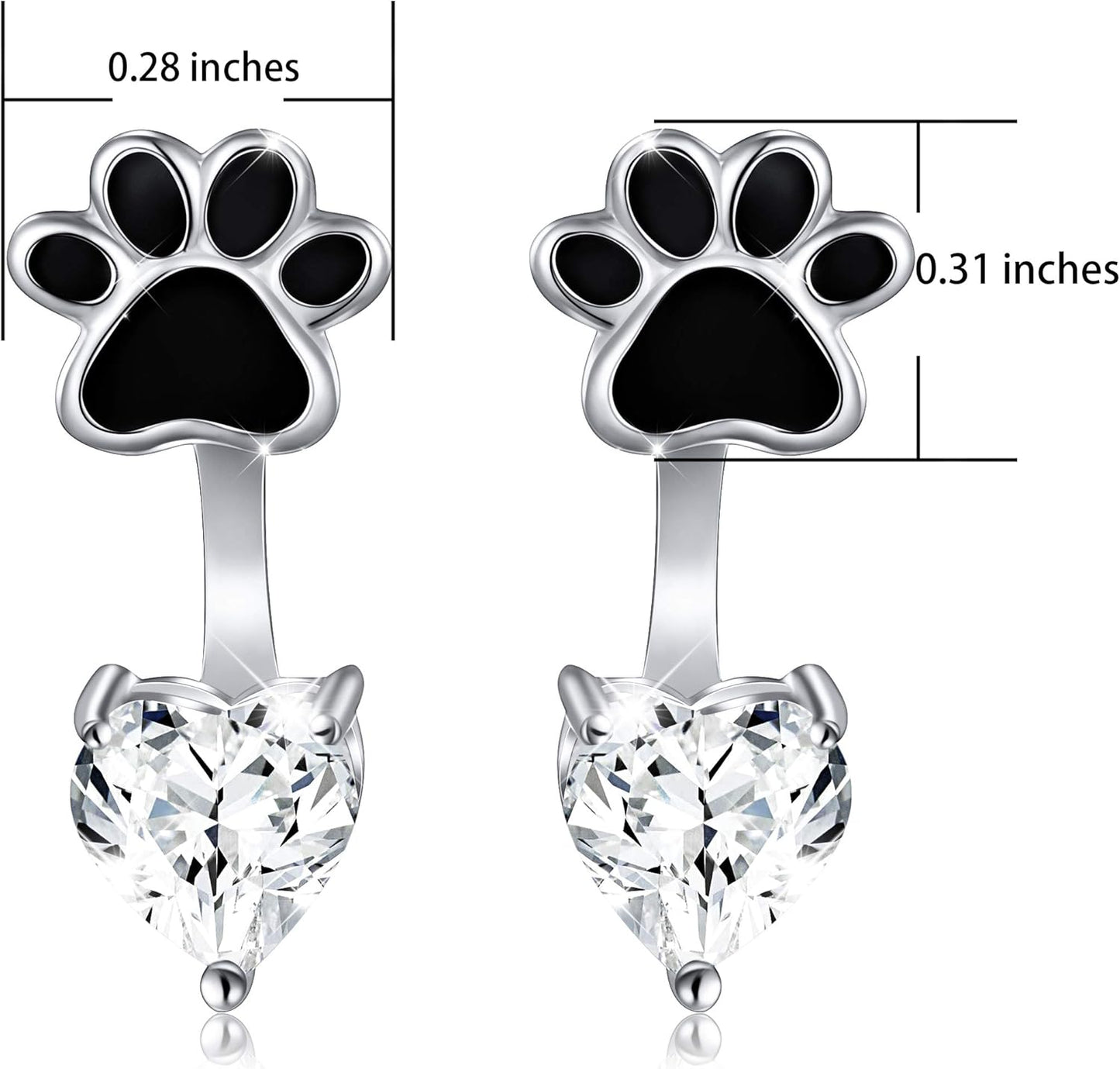 Sterling Silver Forever Love Front and Back Heart Stud Puppy Paw Earrings Jacket for Women