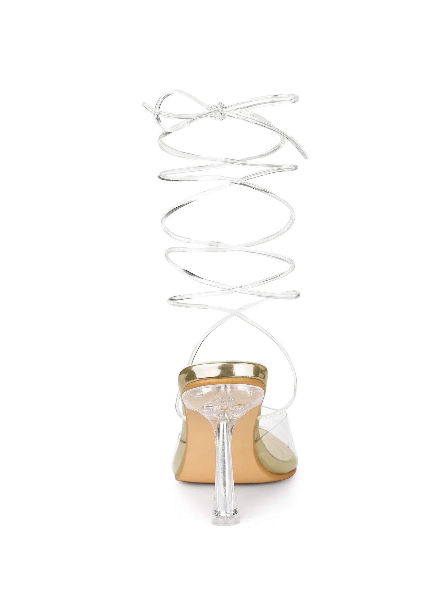 Women'S Pumps Stiletto Heels Lace up Clear Heel Pumps Gold 11