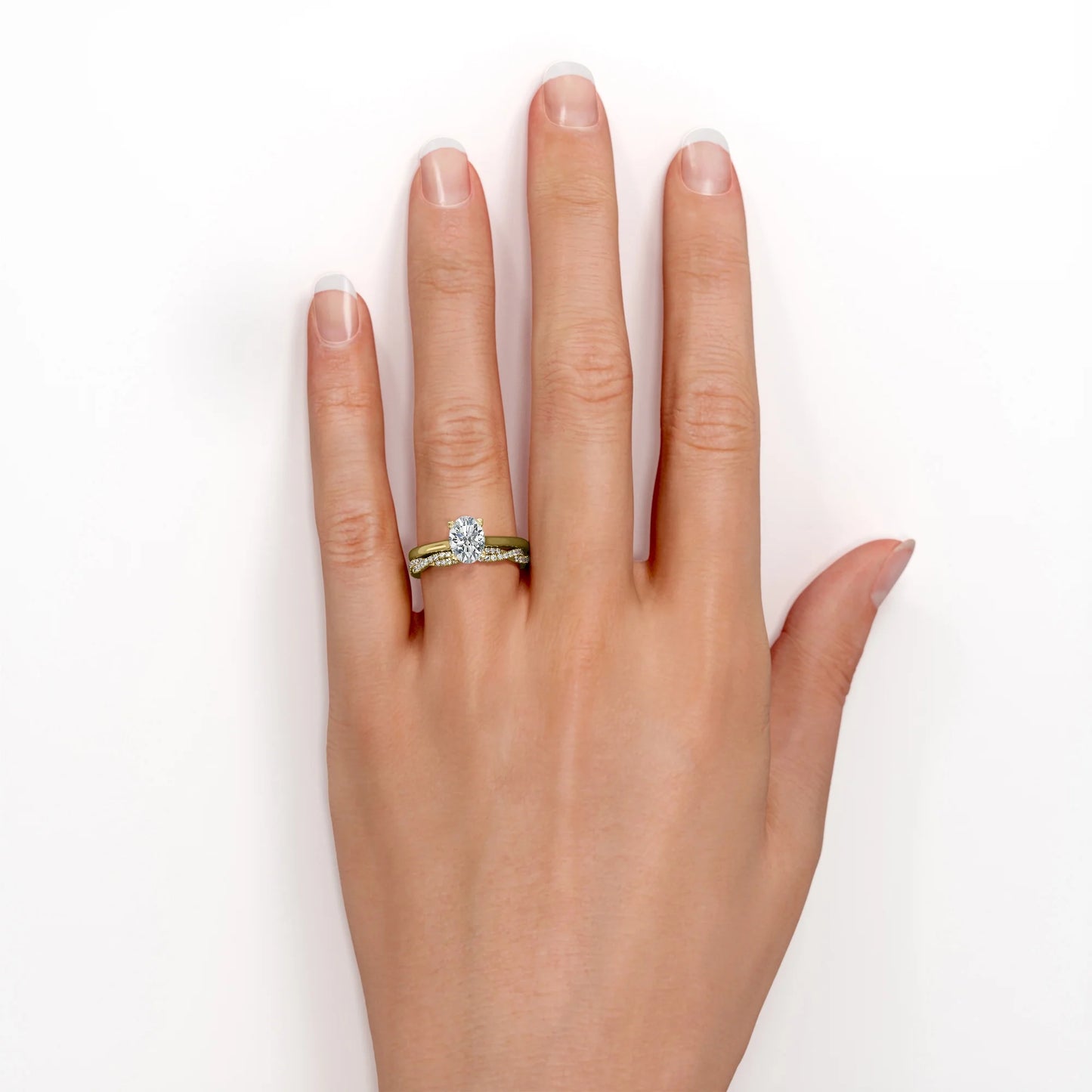 4 Prong Set - 1.75 Carat Oval Shape - Pave Twisted Shank Wedding Set - 18K Yellow Gold Plating over Silver (CUSTOMIZE YOUR WEDDING RING BAND)