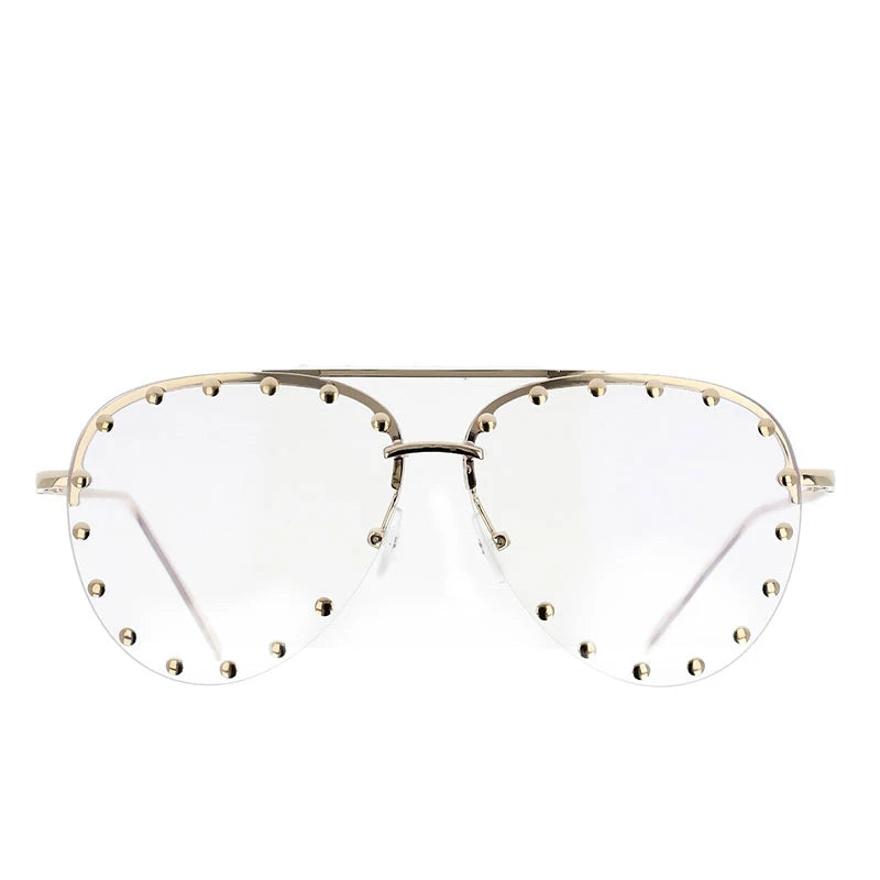 45202 Ladies Metal Rivet Pilot Sunglasses Women Luxury Personality Glasses Designer Eyewear Shades UV400