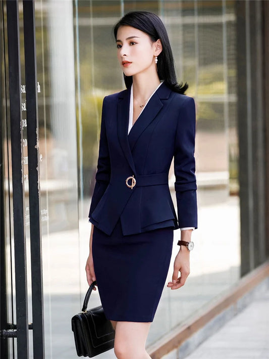 Elegant Women's Two-Piece Skirt Suit Set - Stylish Blazer and Pants for Office Wear in Wine Red and Black - Alrickas’ UNIQUE BOUTIQUE
