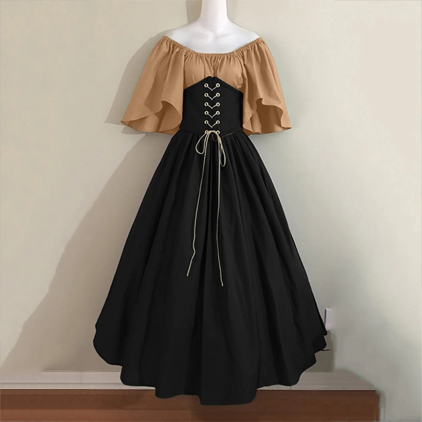 Womens Renaissance Faire Dresses Irish Traditional plus Size Dresses Ruffle over Dress Corset Retro Gown