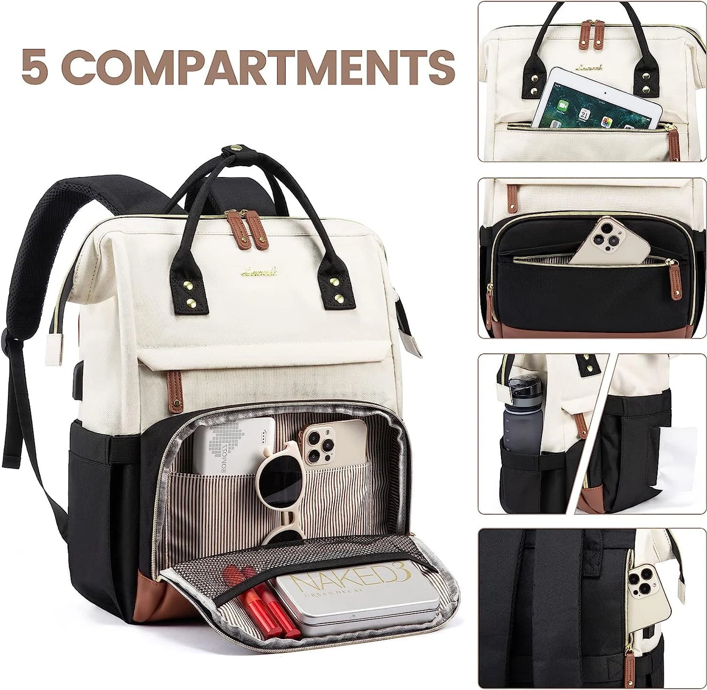 Laptop Backpack, 15.6" Women Work Backpack Purses with USB Port, Waterproof Casual Daypack Travel Backpack, Large Fashion Teacher Nurse College Bookbag