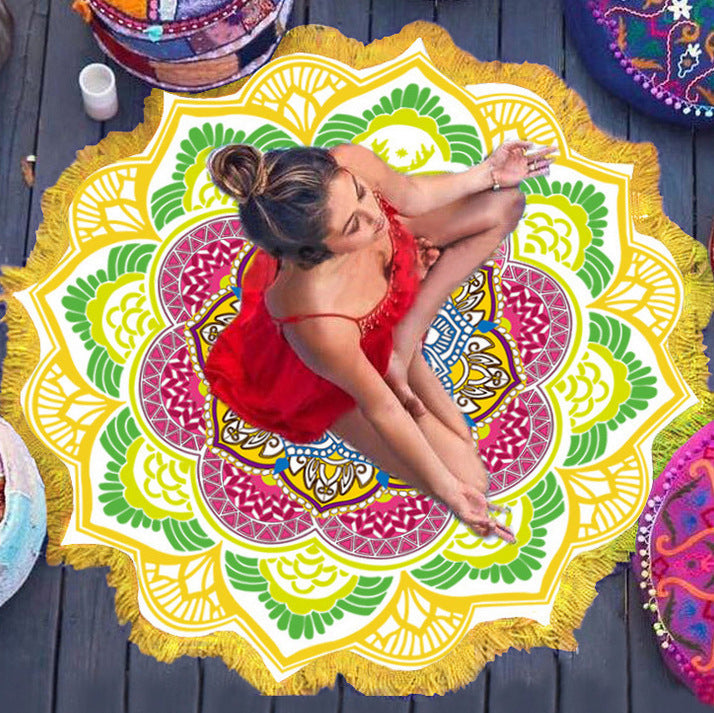 Polygon Printing Tassel Round Bath Towel Yoga Mat - Alrickas’ UNIQUE BOUTIQUE