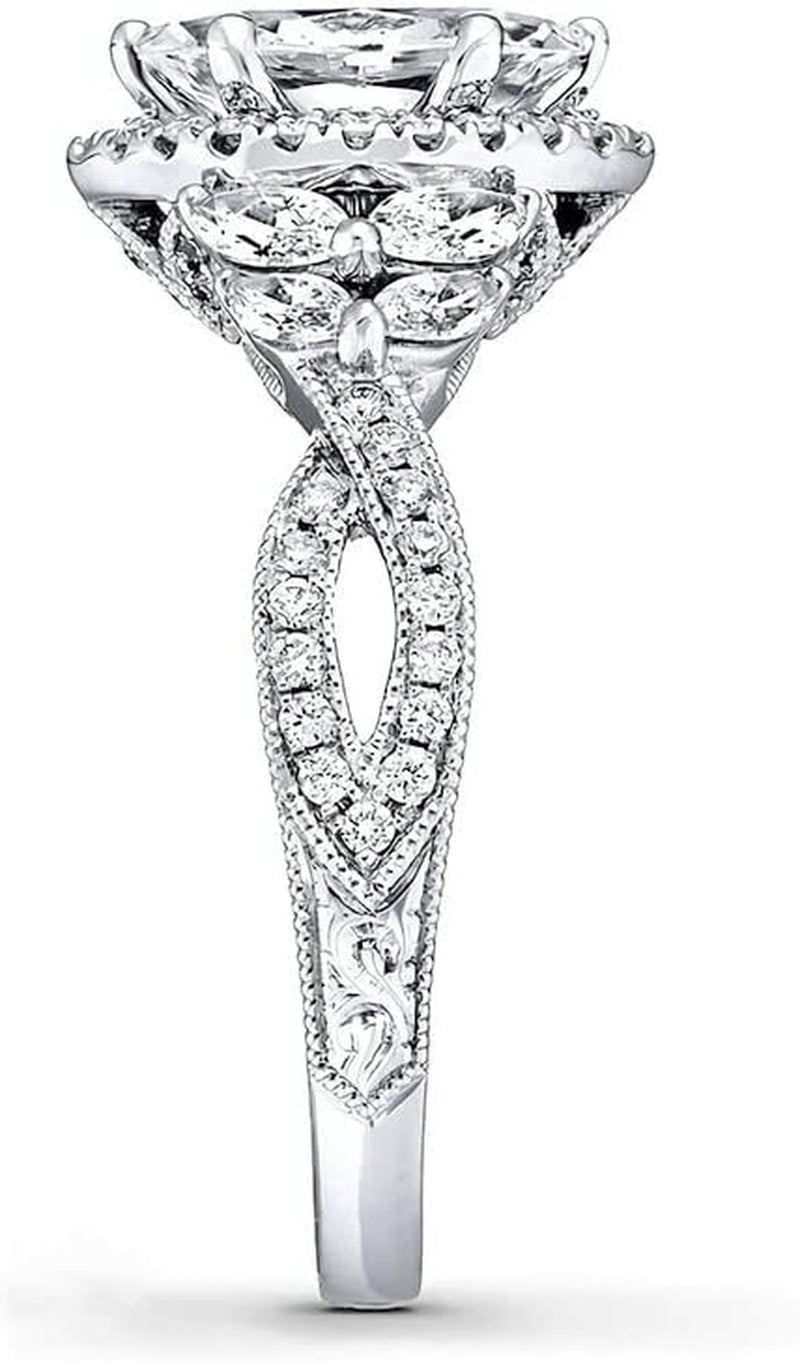 1-3/8 Carat (CTW) Moissanite Engagement Rings for Women Platinum Plated Silver Rings