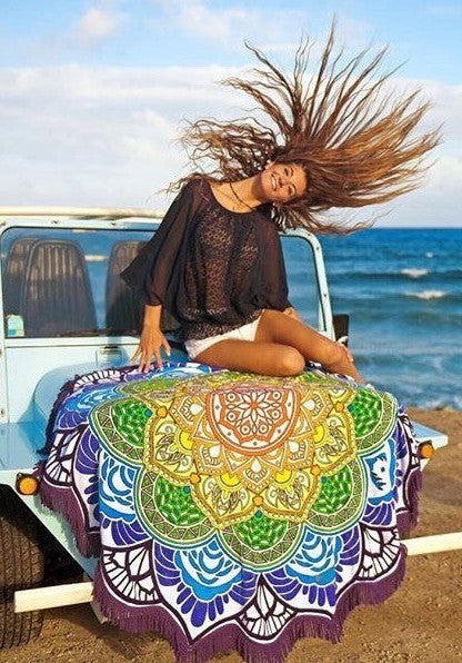 Polygon Printing Tassel Round Bath Towel Yoga Mat - Alrickas’ UNIQUE BOUTIQUE