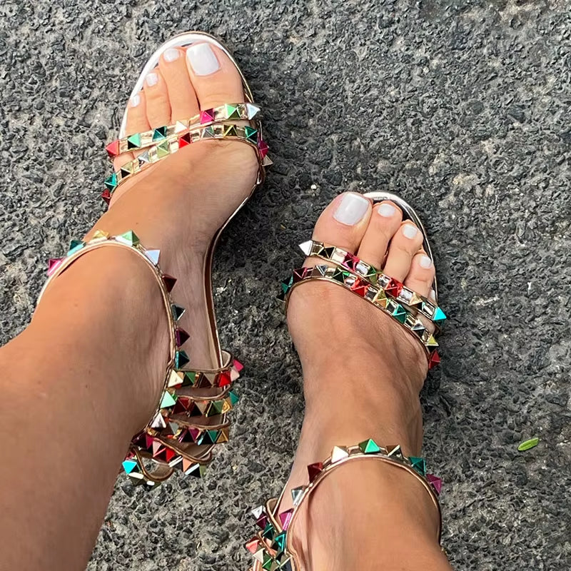 Summer Women 11Cm High Heels Rivets Studded Sandals Lady Sandles Stiletto Gladiator Pumps Stripper Fetish Open Toe Luxury Shoes
