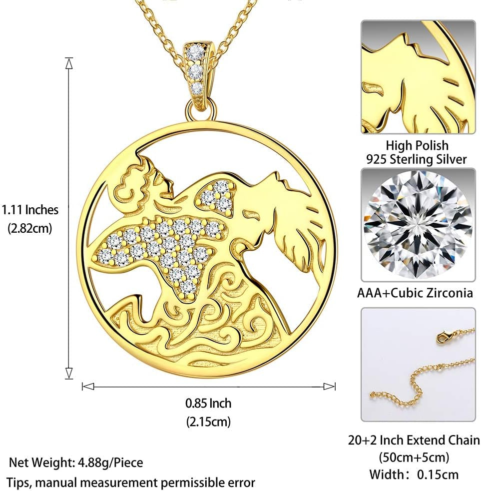 Zodiac Constellation Pendant Necklace Charm Women Men 925 Sterling Silver Horoscope Sign Astorlogy Necklace Celestial Symbols Jewelry Birthday Gifts for Wife Girlfriend Gift