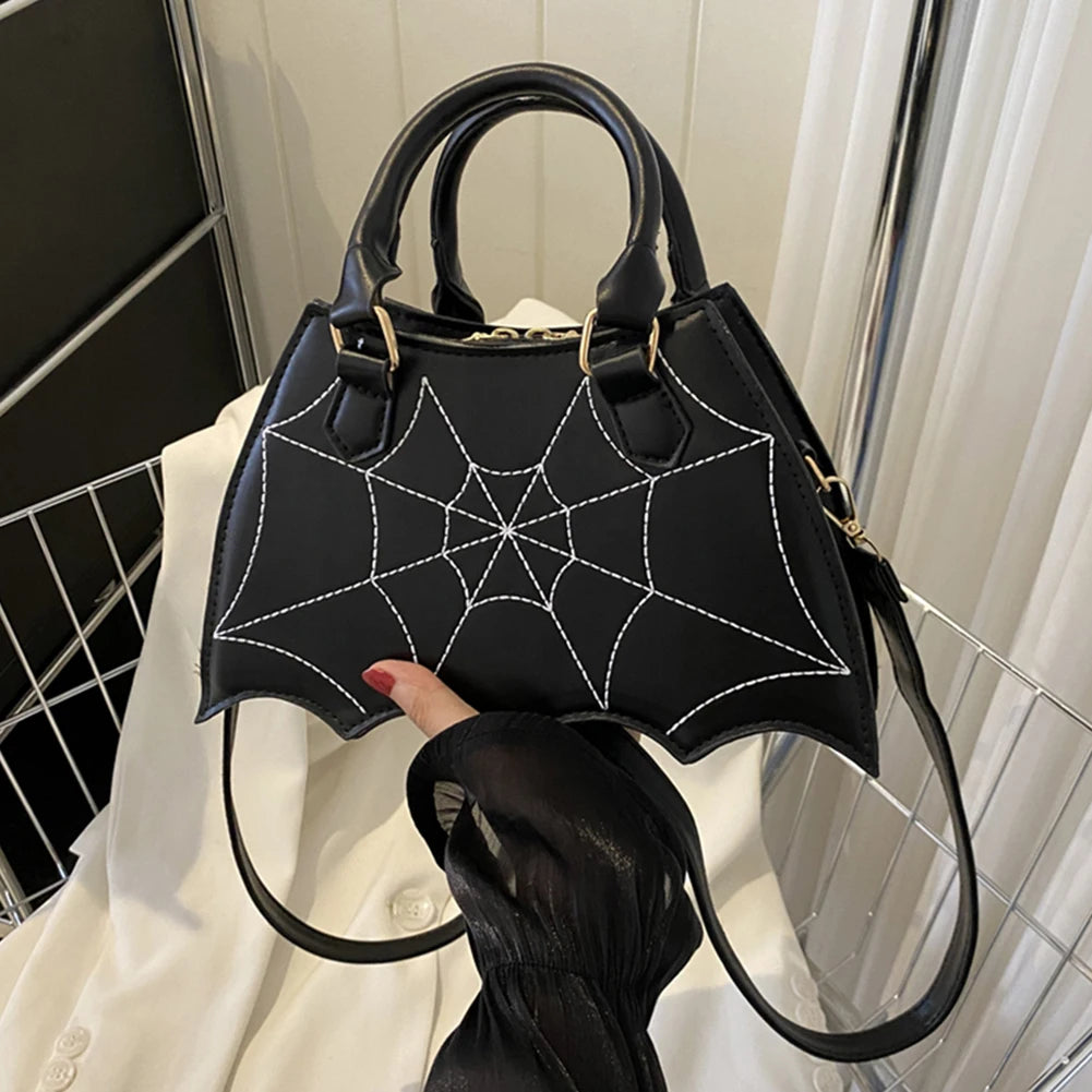 Women Novelty Pumpkin Purse PU Leather Demon Messenger Bag with Zipper Adjustable Strap Halloween Funny Bag