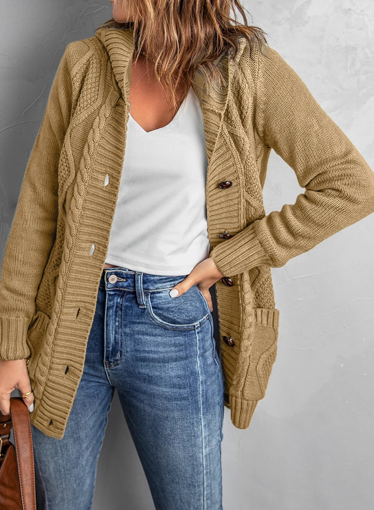 Chic Hooded Cardigan Sweater for Women - Long Sleeve Button-Down Knit Coat with Pockets - Alrickas’ UNIQUE BOUTIQUE