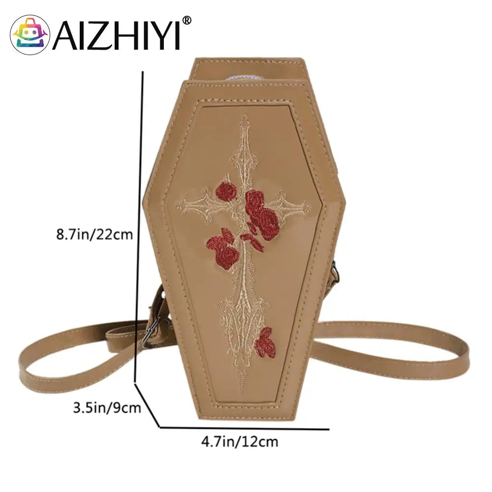 Women Coffin Satchel Purse Cartoon Gothic Crossbody Bag Versatile Rose Shoulder Bag Rose Crossbody Pouch Halloween Purse