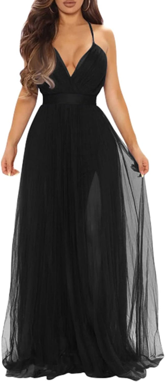 Elegant Deep V Neck Split Maxi Dress for Women - Perfect for Cocktail Parties and Bridesmaids - Alrickas’ UNIQUE BOUTIQUE