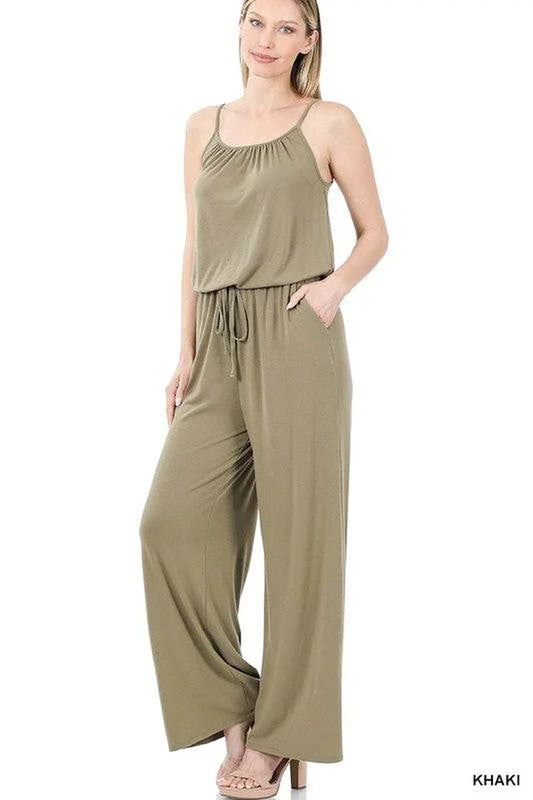 Chic Spaghetti Strap Jumpsuit with Convenient Pockets - Alrickas’ UNIQUE BOUTIQUE