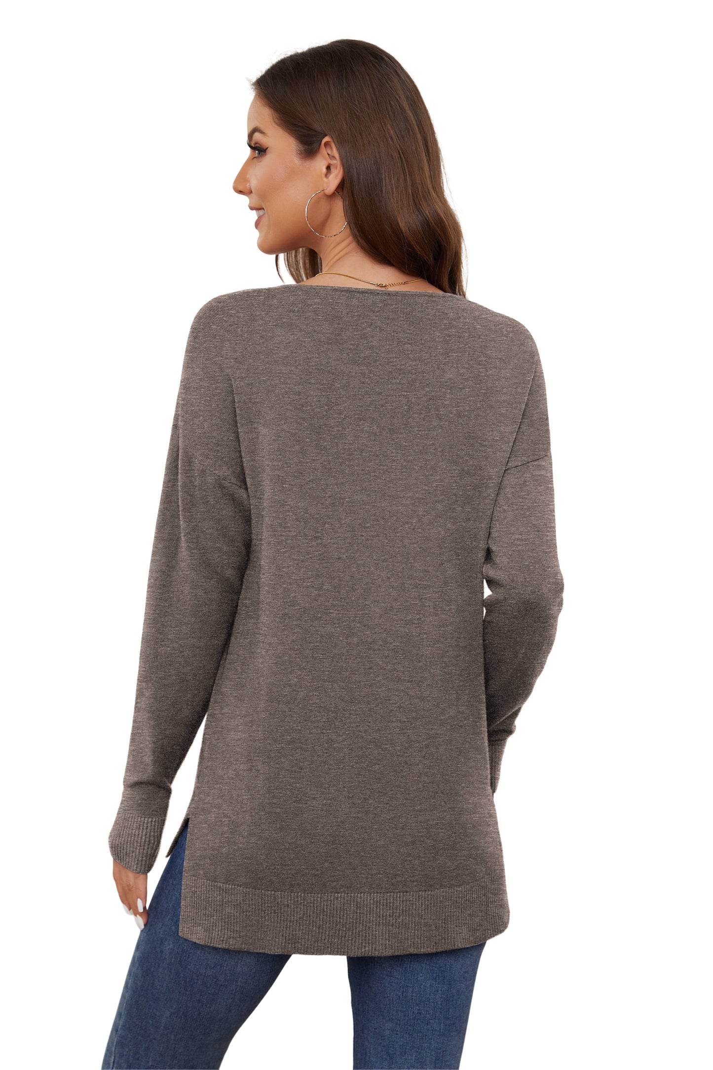 V Neck Sweaters for Women Fall Lightweight Knit Pullover Sweater Tops,Us Size S-2XL in Brown