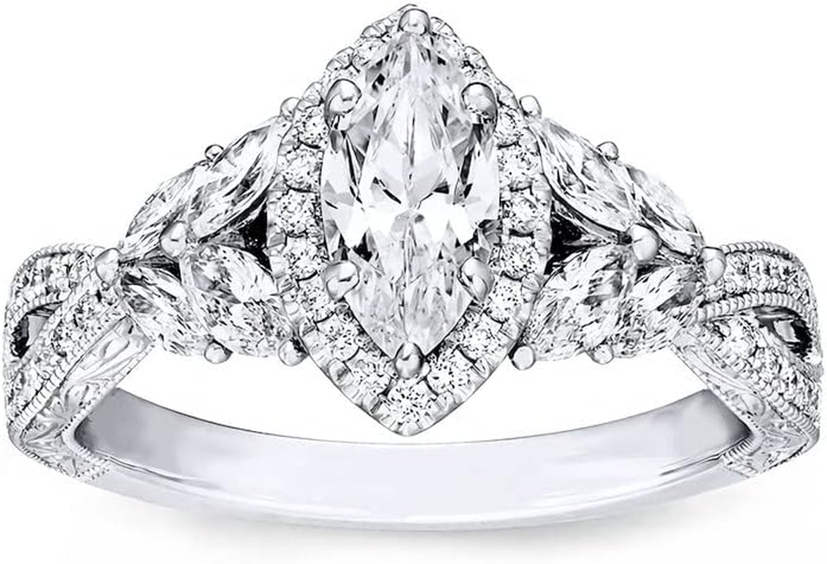 1-3/8 Carat (CTW) Moissanite Engagement Rings for Women Platinum Plated Silver Rings