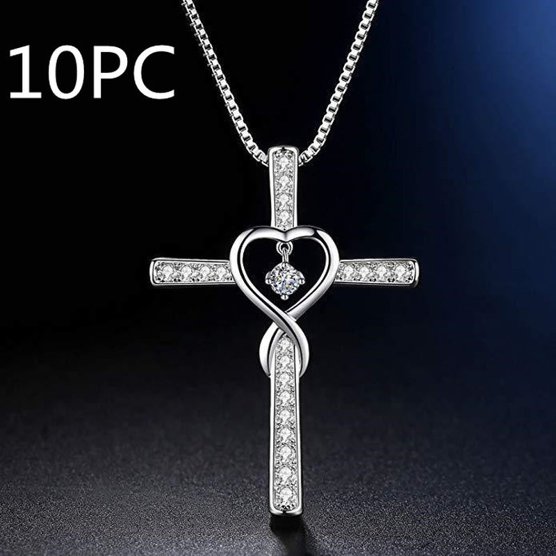 Infinity Love God We Trust Christian Cross Birthstone Crystal Pendant Necklace Colour Gems Zircon Heart Necklace Women Jewelry - Alrickas’ UNIQUE BOUTIQUE