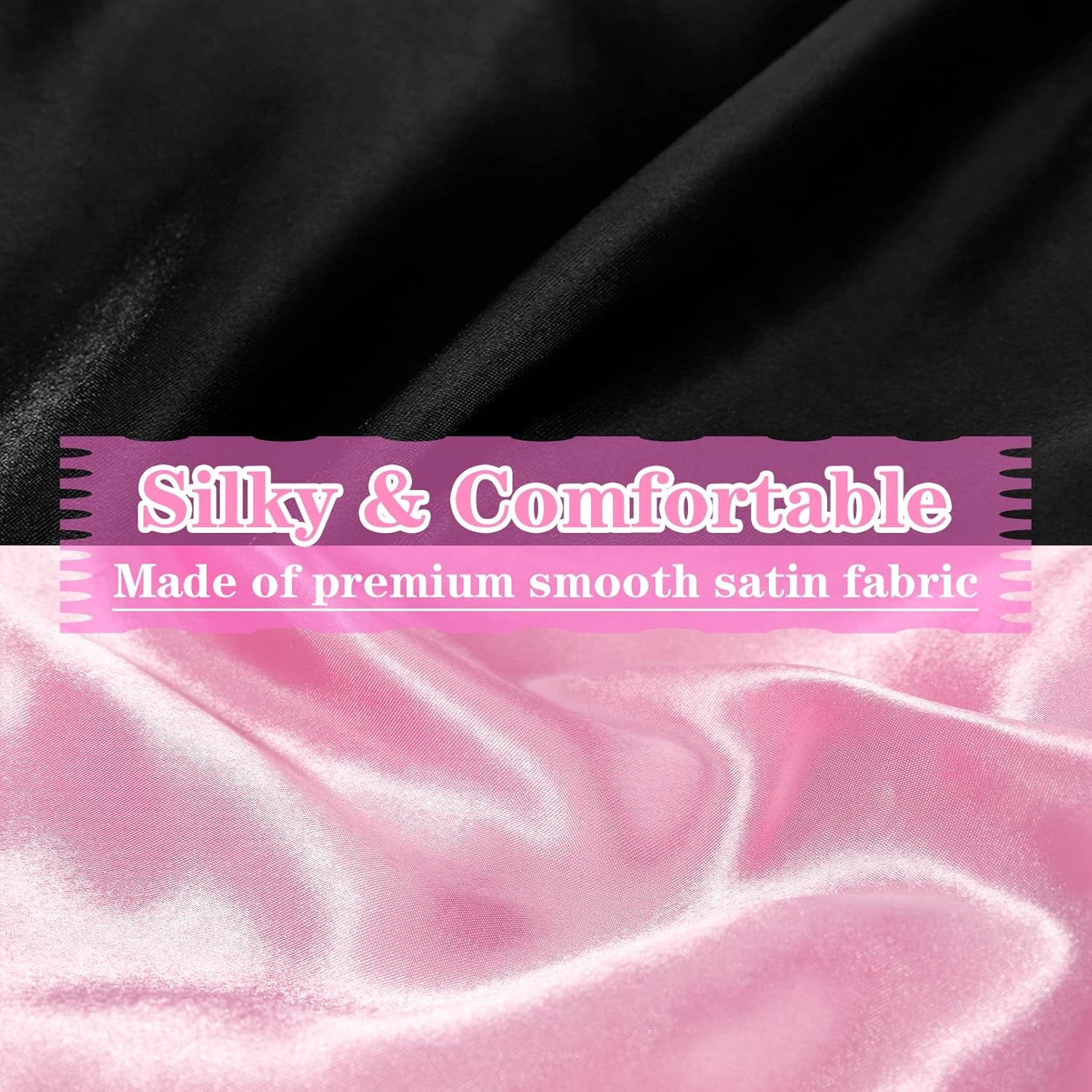 Reversible Jumbo Satin Bonnet for Black Women - Adjustable Extra Large Night Cap with Wide Tie Band for Braids & Curly Hair (Black Pink) - Alrickas’ UNIQUE BOUTIQUE