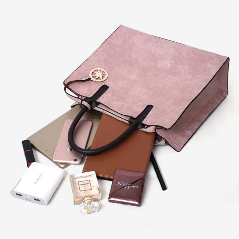 Women'S Handbag 3-Piece Set Women'S Shoulder Bag Fashion Purse Vintage Leather Bag Large Capacity Handbag Inclined Shoulder Bag