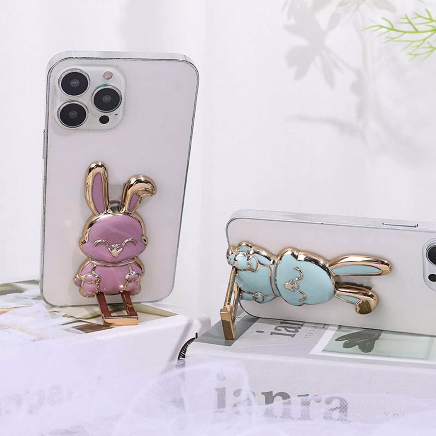 Adorable Foldable Bunny Phone Stand - Stylish & Portable Holder for All Smartphones, Ideal Desk Accessory for Home & Office Decor - Alrickas’ UNIQUE BOUTIQUE