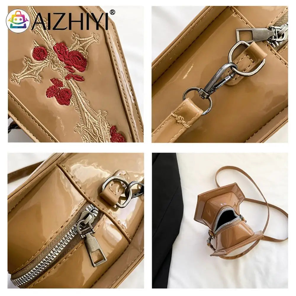 Women Coffin Satchel Purse Cartoon Gothic Crossbody Bag Versatile Rose Shoulder Bag Rose Crossbody Pouch Halloween Purse