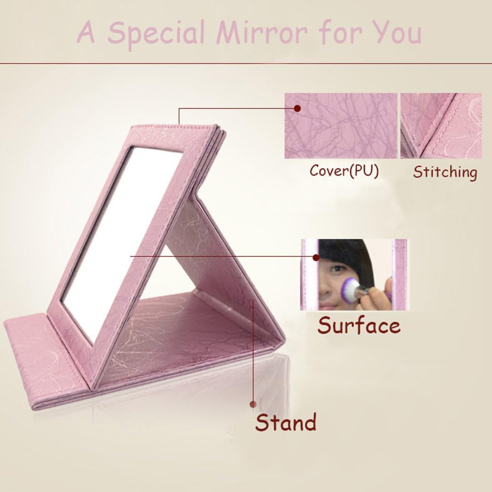 Portable Folding Vanity Mirror with Stand, Collapsible Mirror Make-Up Mirror Dresser Foldable Mirror Make-Up Tools and Accessories (Large, Pink)