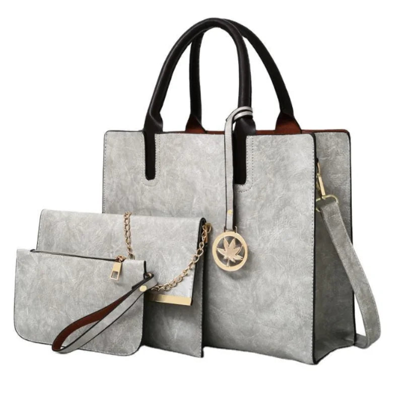 Women'S Handbag 3-Piece Set Women'S Shoulder Bag Fashion Purse Vintage Leather Bag Large Capacity Handbag Inclined Shoulder Bag