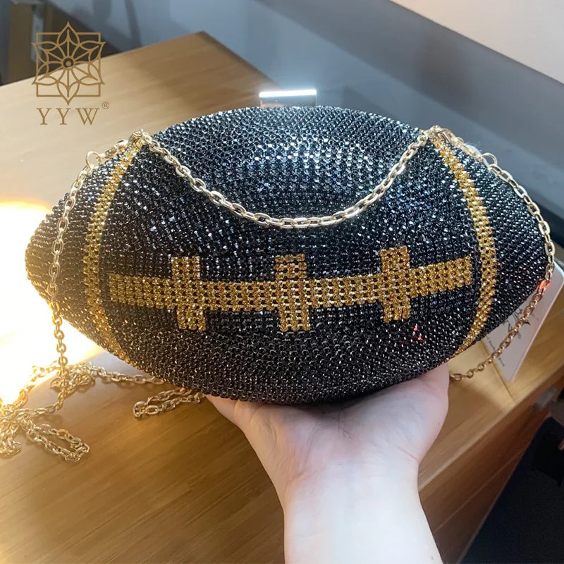 Luxury Football-Shaped Rhinestone Clutch Bag for Women - Sparkling Evening Handbag with Glittering Diamonds - Alrickas’ UNIQUE BOUTIQUE