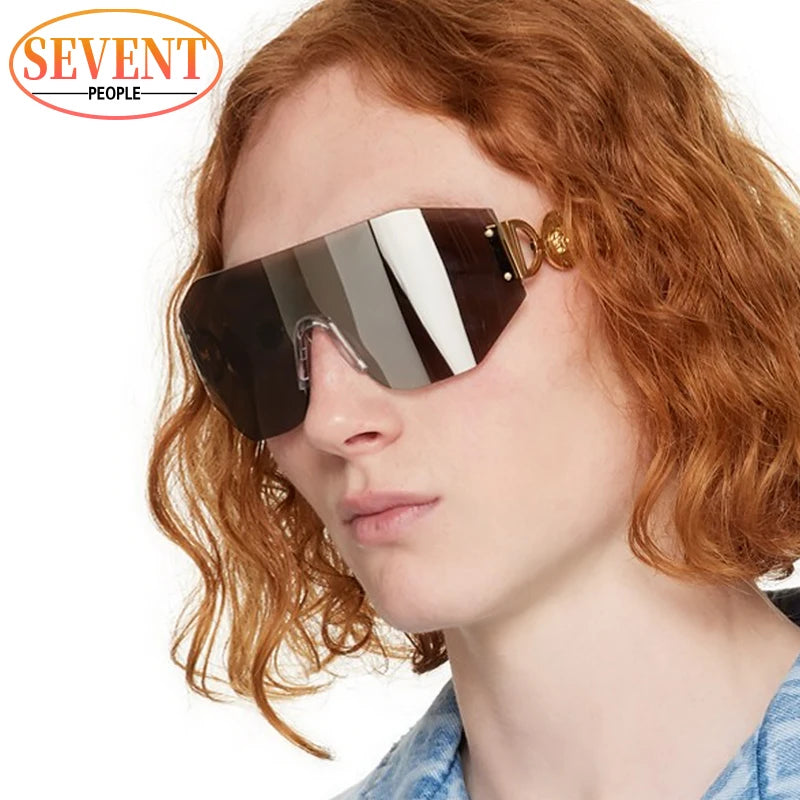 Oversized Shield Sunglasses Women 2025 Luxury Brand Designer Fashion Rimless Sun Glasses for Men New Trend Irregular Sunglass