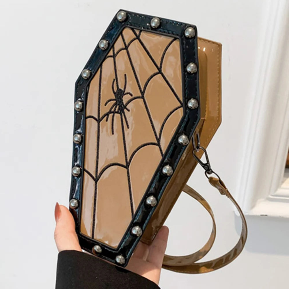Women Gothic Crossbody Bag Coffin Shoulder Bag Purse Cartoon Spider Coffin Bag Y2K Messenger Phone Bag Halloween Sling Purse