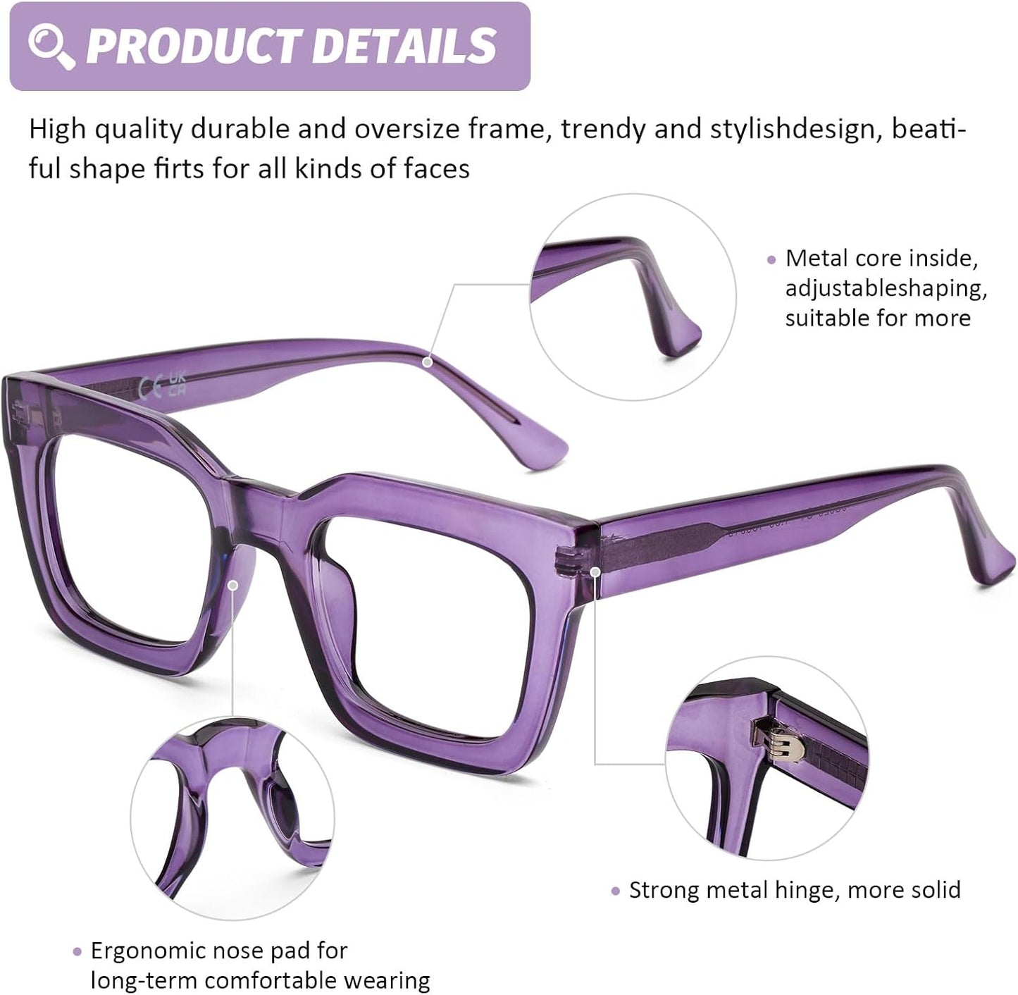 Fashion Square Reading Glasses for Women Blue Light Blocking Computer Readers 2.00 Strength