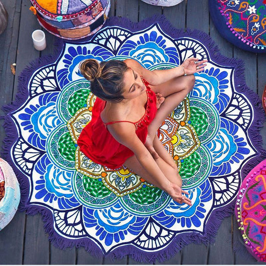Polygon Printing Tassel Round Bath Towel Yoga Mat - Alrickas’ UNIQUE BOUTIQUE