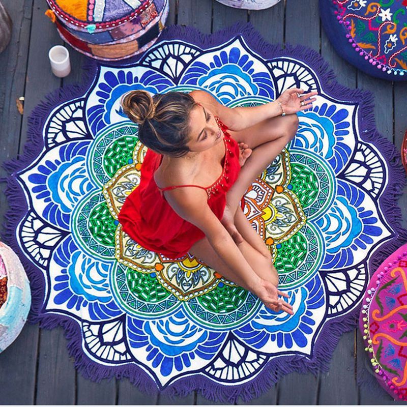 Polygon Printing Tassel Round Bath Towel Yoga Mat - Alrickas’ UNIQUE BOUTIQUE