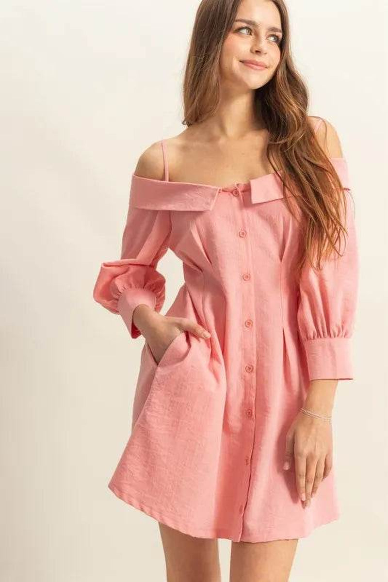 HYFVE Button down Spaghetti Strap Mini Dress with Pockets