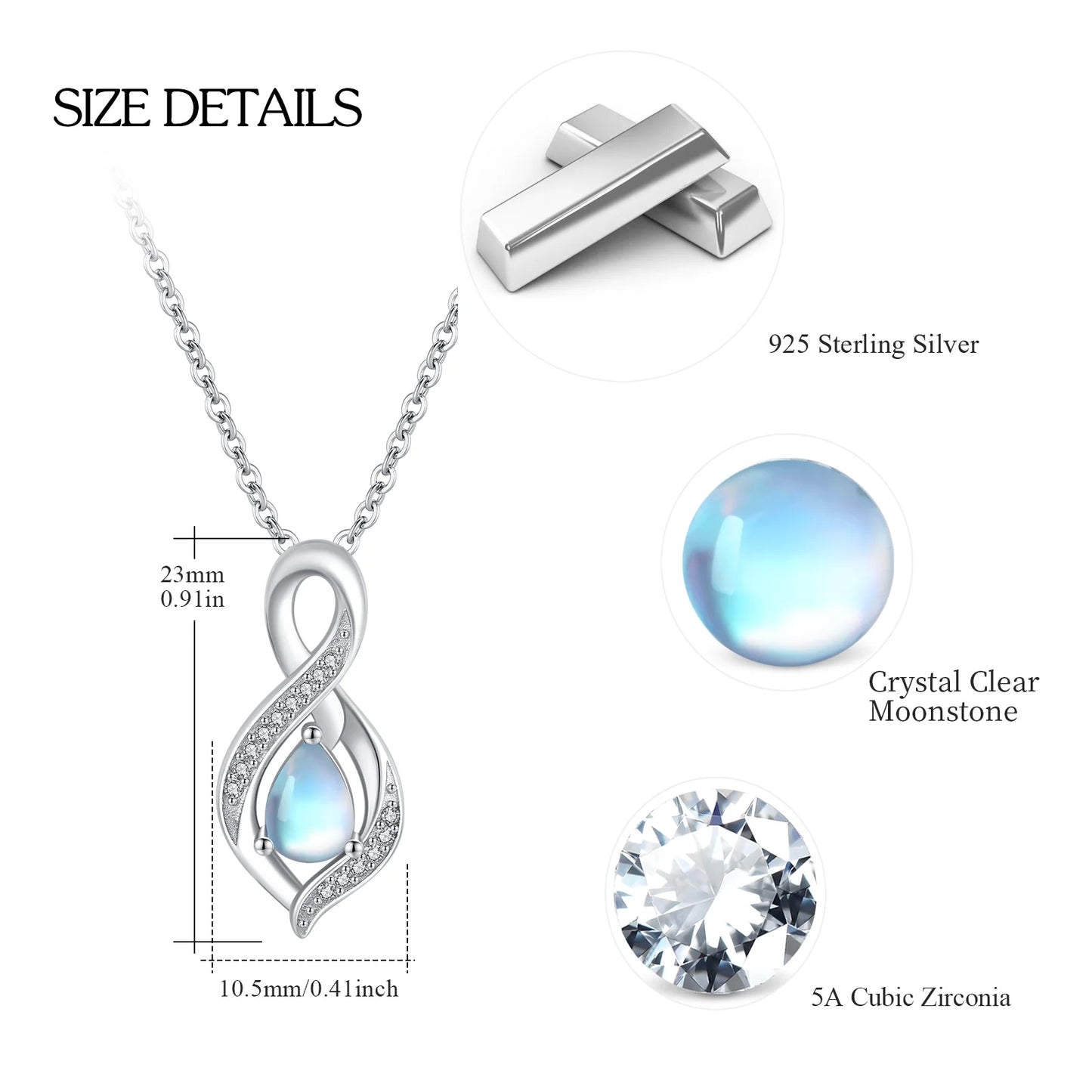 Moonstone Pendant Necklace 925 Sterling Silver Necklaces for Women Mom Daughter Wife 18K White Gold Plated Jewelry Birthday Mother'S Day Gift