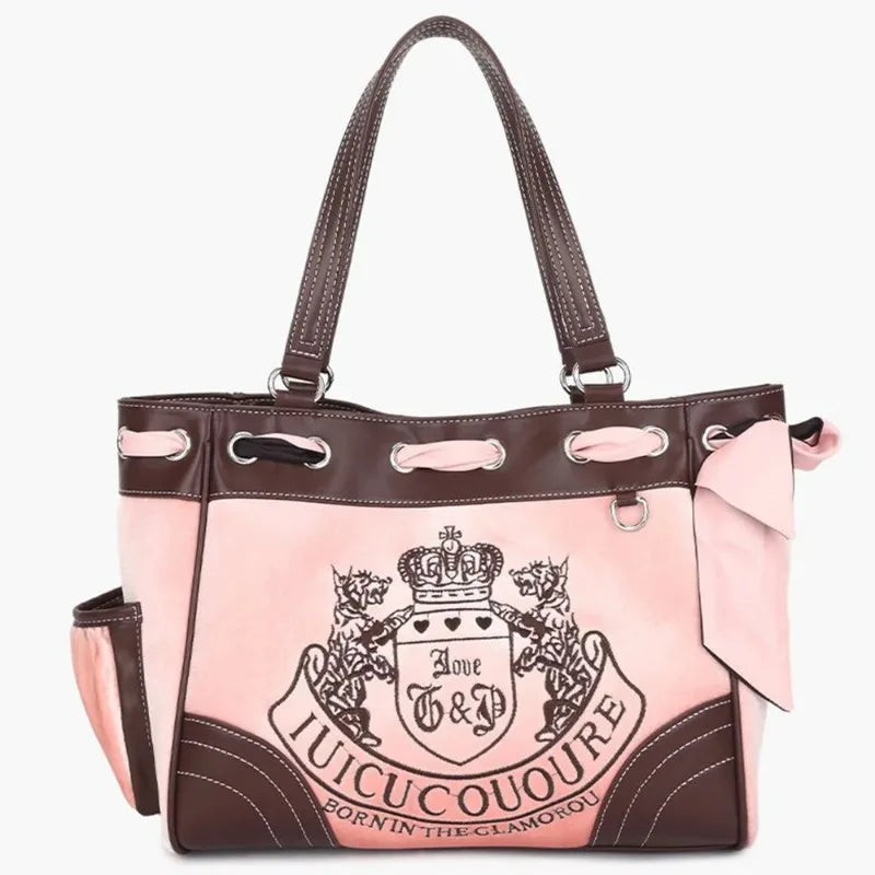 Y2K Women Vintage Retro Chic Embroidery Velvet Handbags Ladies Large-Capacity Tote Bag Girl Shopping Shoulder Bag Women'S Purses