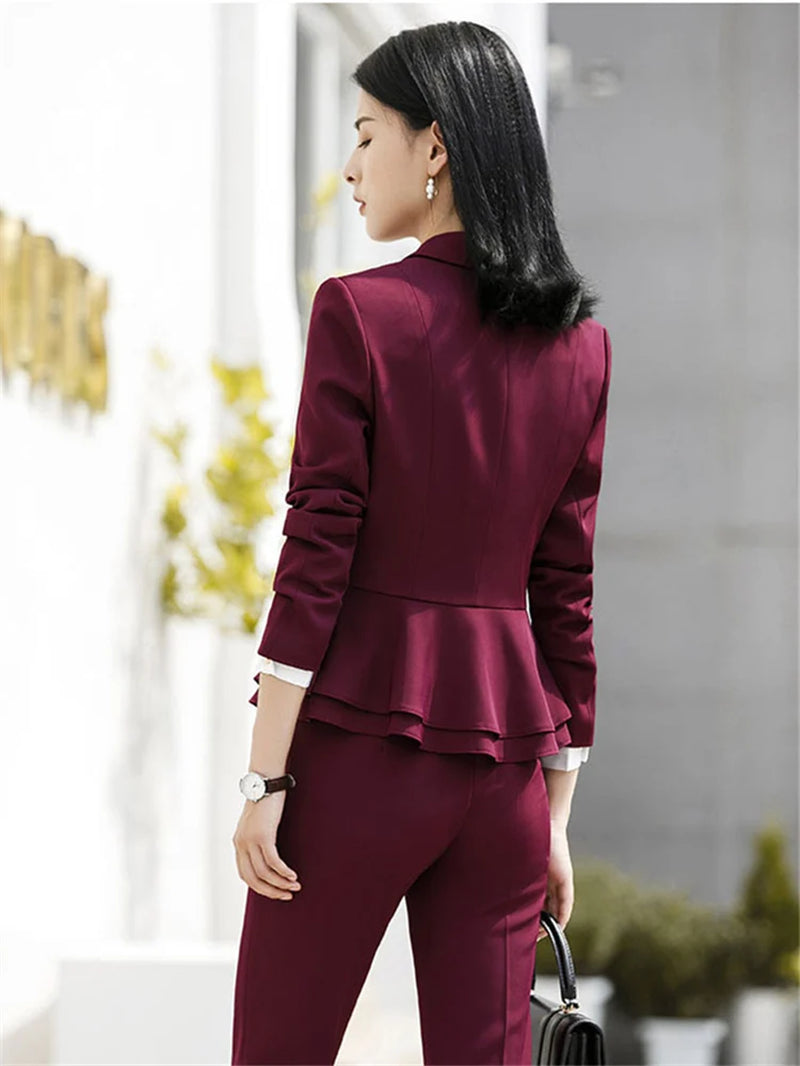 Elegant Women's Two-Piece Skirt Suit Set - Stylish Blazer and Pants for Office Wear in Wine Red and Black - Alrickas’ UNIQUE BOUTIQUE