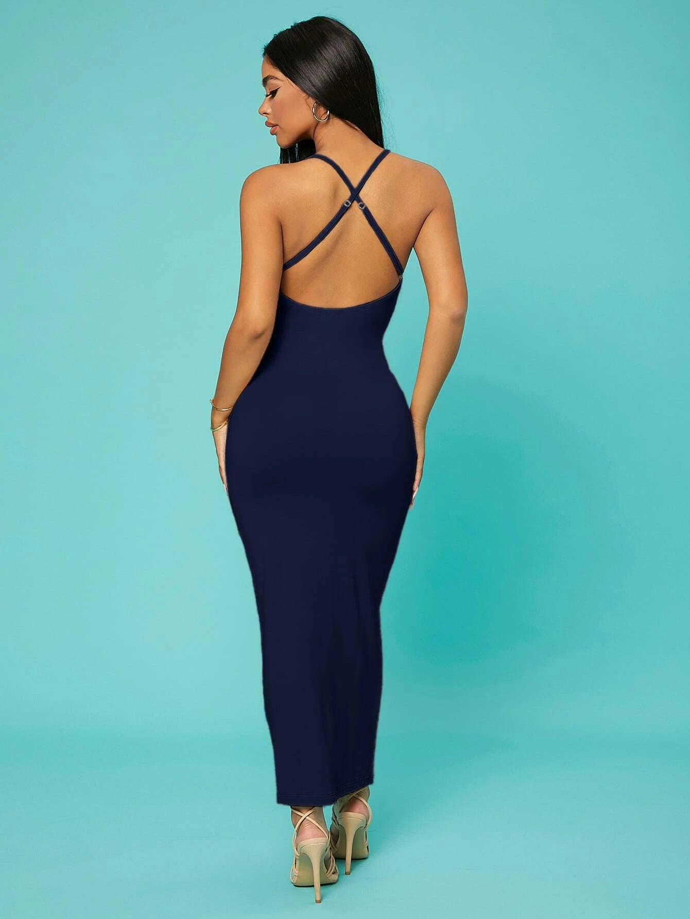 Stunning Prom Dress;Solid Criss Cross Backless Cami Dress