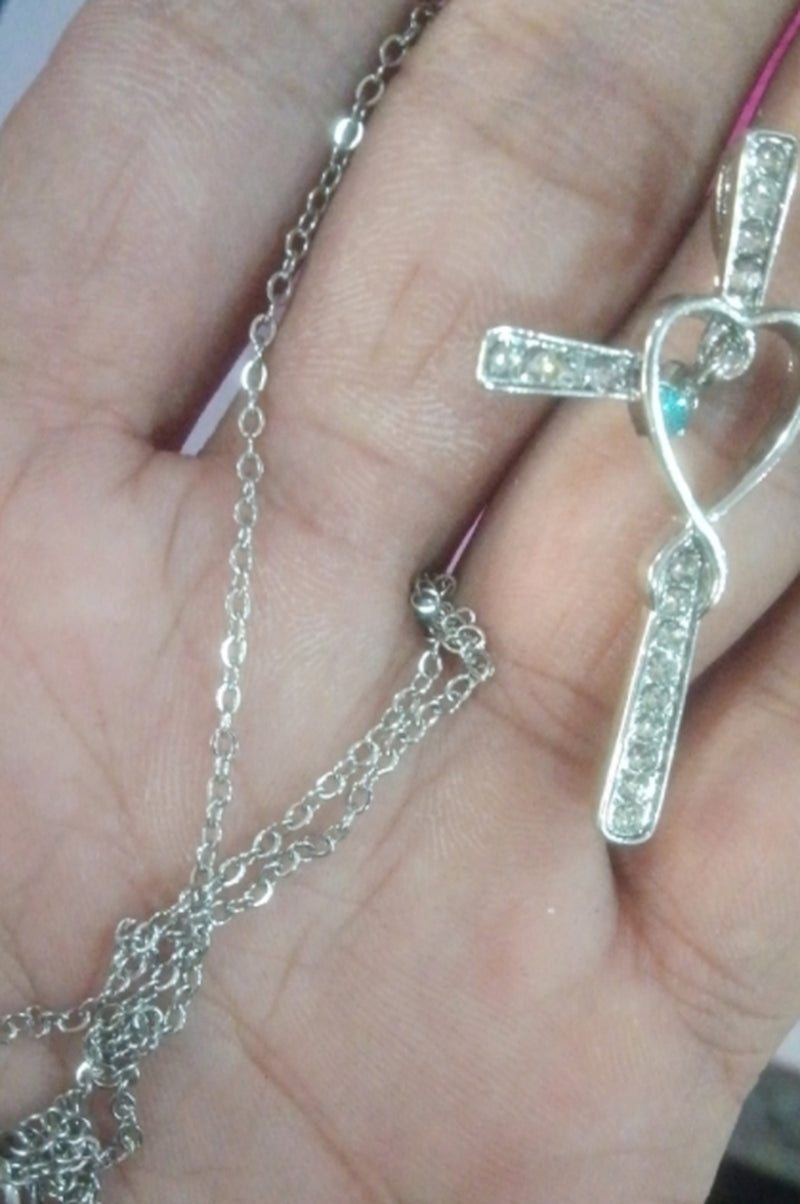 Infinity Love God We Trust Christian Cross Birthstone Crystal Pendant Necklace Colour Gems Zircon Heart Necklace Women Jewelry - Alrickas’ UNIQUE BOUTIQUE
