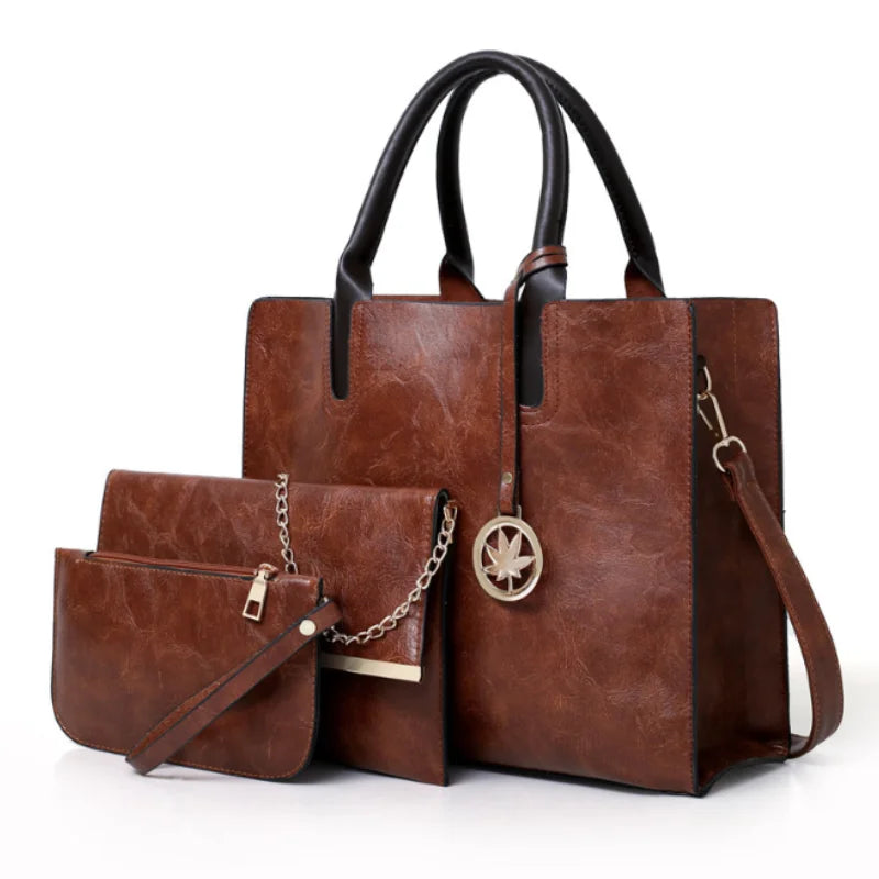 Women'S Handbag 3-Piece Set Women'S Shoulder Bag Fashion Purse Vintage Leather Bag Large Capacity Handbag Inclined Shoulder Bag