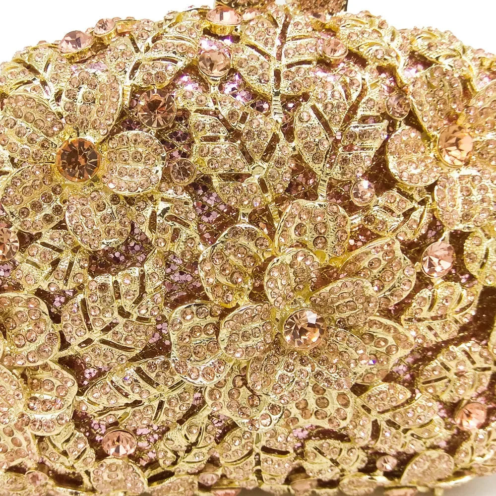 (In Stock) Dazzling Flower Crystal Clutch Evening Purse Bag Women Formal Dinner Handbag Wedding Bridal Purse