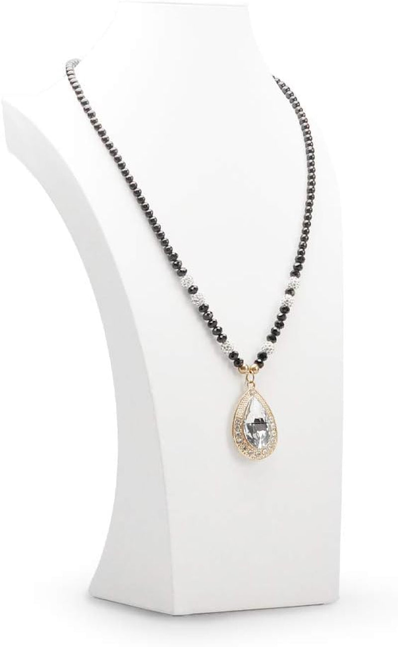 White Leather Jewelry Bust Necklace Display Stand Trade Show Jewelry Holder (H:15.28")