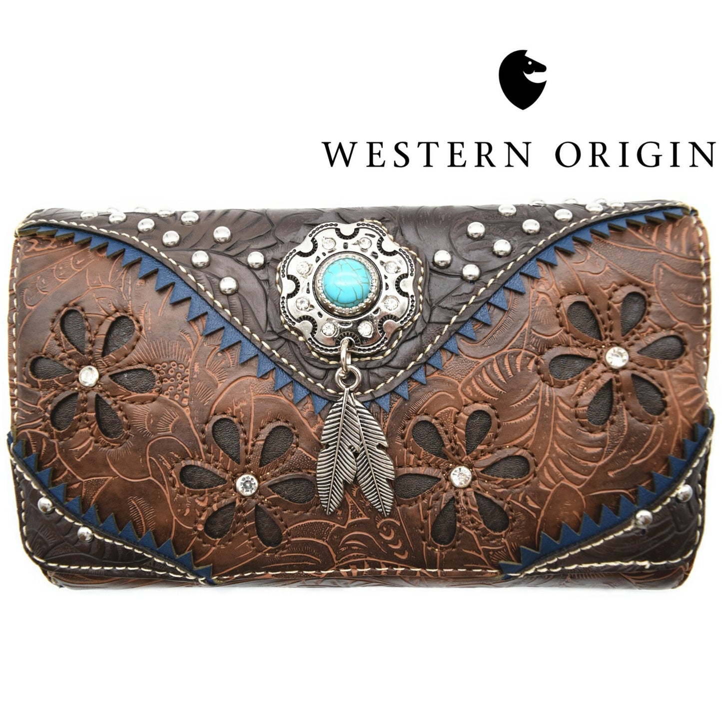 Western Handbag Concealed Carry Purse Feather Women Shoulder Bag Wallet Coffee