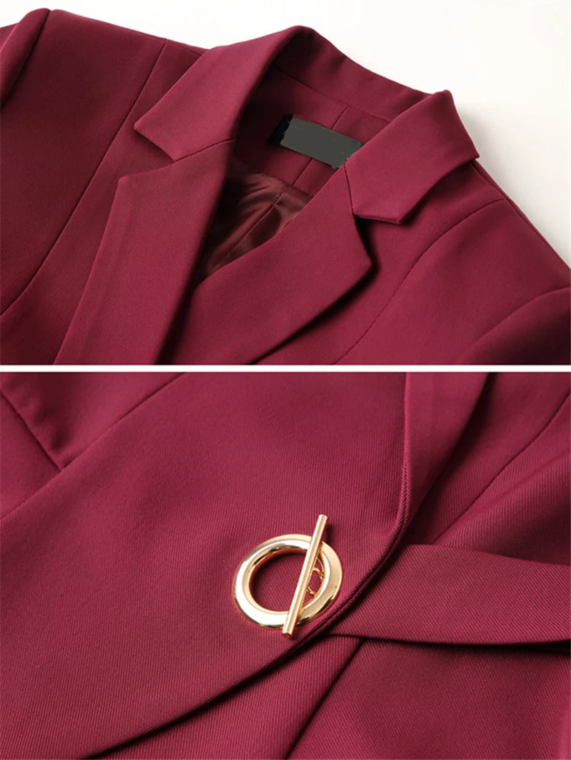 Elegant Women's Two-Piece Skirt Suit Set - Stylish Blazer and Pants for Office Wear in Wine Red and Black - Alrickas’ UNIQUE BOUTIQUE