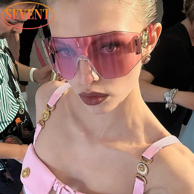 Oversized Shield Sunglasses Women 2025 Luxury Brand Designer Fashion Rimless Sun Glasses for Men New Trend Irregular Sunglass