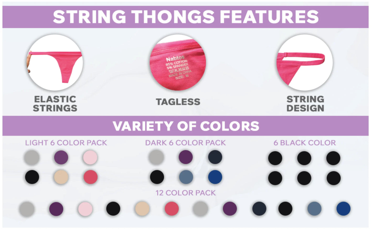 Women'S plus Underwear String Cotton Thongs Dark Colors Panties for Women 6 Pack 3X-Large