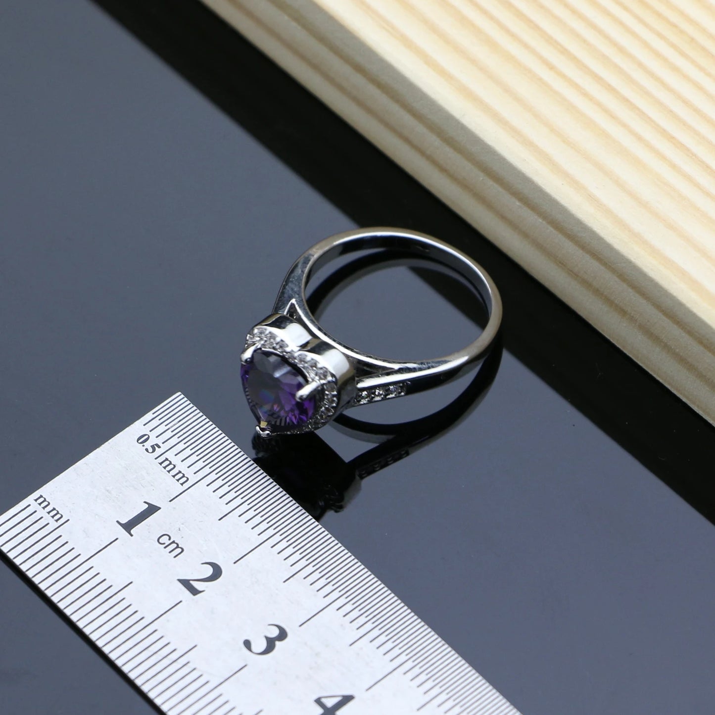 Romantic Heart Shaped Silver 925 Jewelry Sets for Women Purple Amethyst Earrings Rings Confession Girl Necklace Set Dropshipping