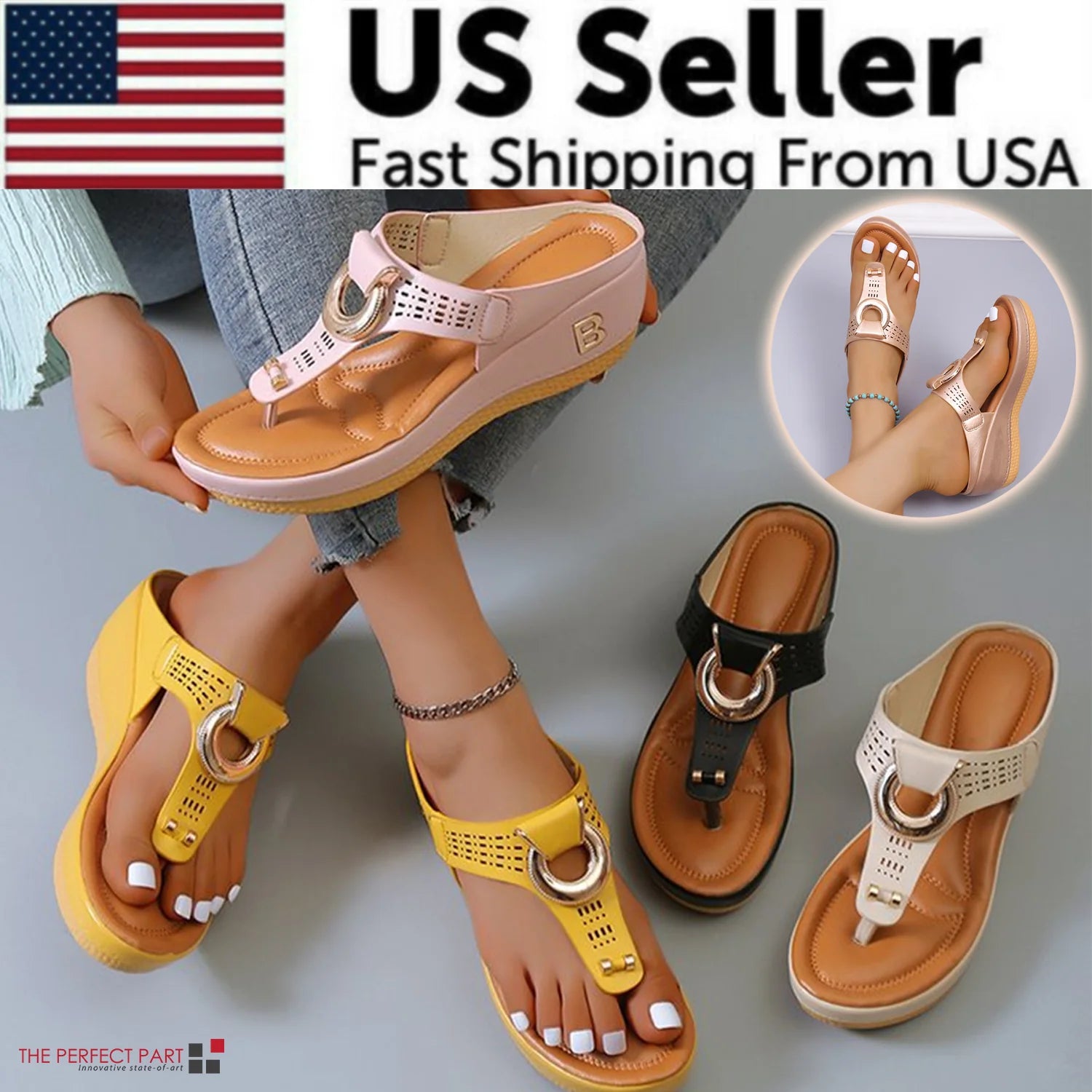 Comfortable Low-Wedge Orthopedic Sandals for Women - Casual Anti-Slip Flip Flops - Alrickas’ UNIQUE BOUTIQUE