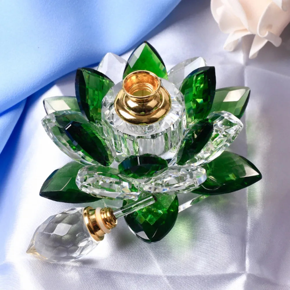Green Crystal Perfume Bottles Empty Lotus Flower Figurines Gifts for Women 5Ml Crystal Glass Perfume Bottles Home Decoration